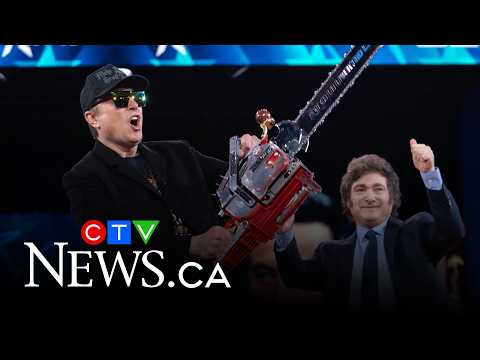 Elon Musk waves a chainsaw on stage at conservative conference in D.C.